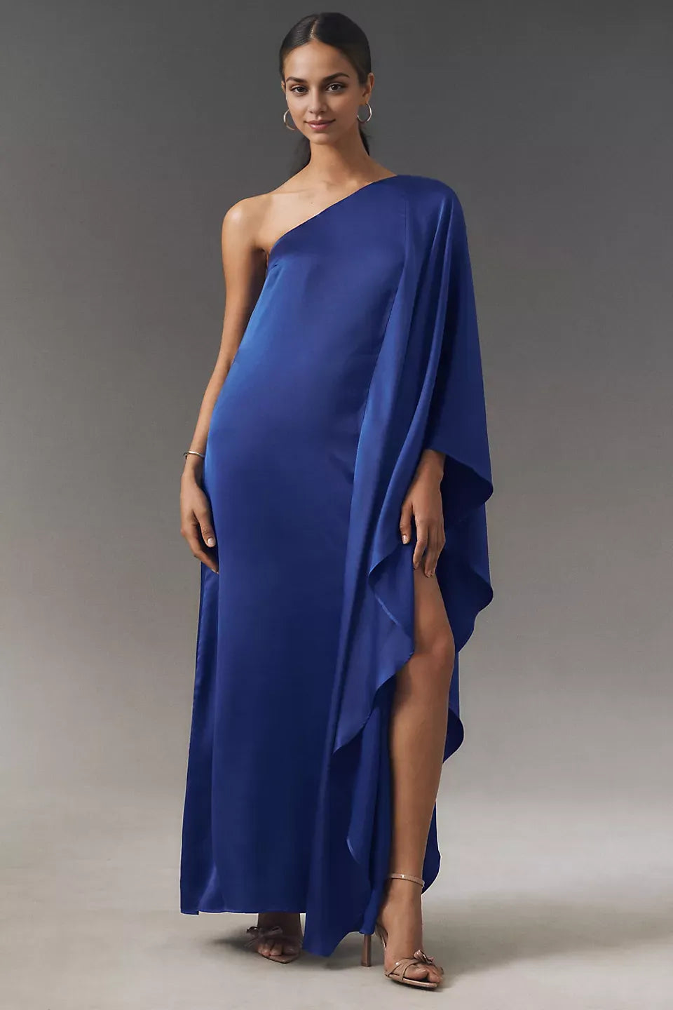 Robe longue en satin à une épaule Weitese, simple, longueur au sol, couleur unie, robe de bal